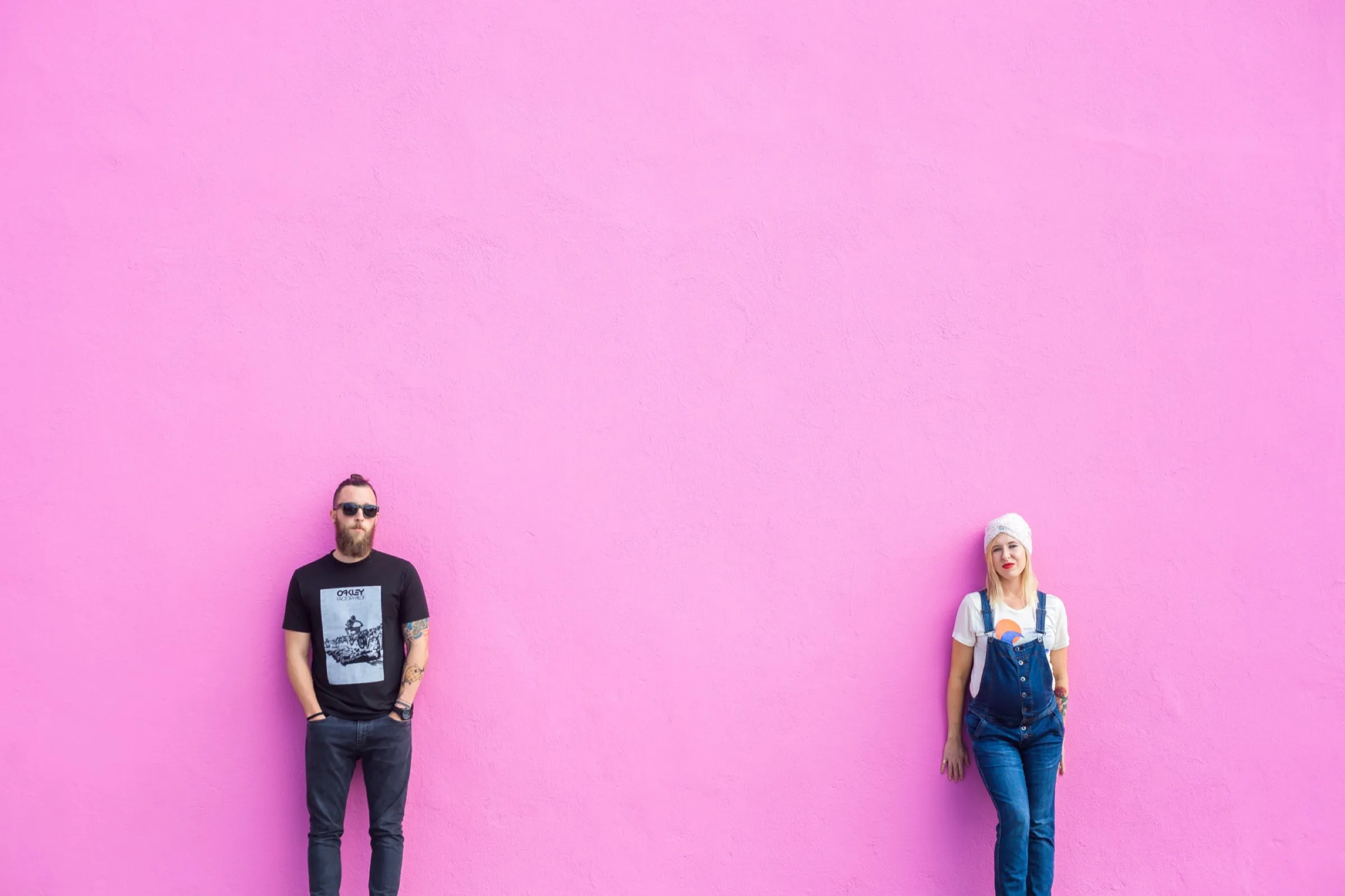 Chris and Summer Shealy worship leaders and pastors at the Paul Smith pink wall in LA/Los Angeles