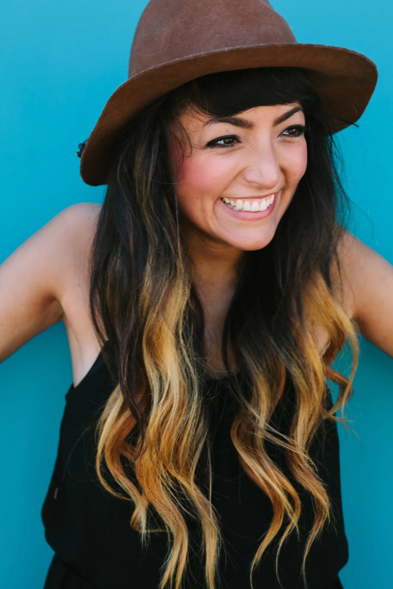 Alexandria Bennefield Perry in Los Angeles at Yellow Conference blue wall ombre hair