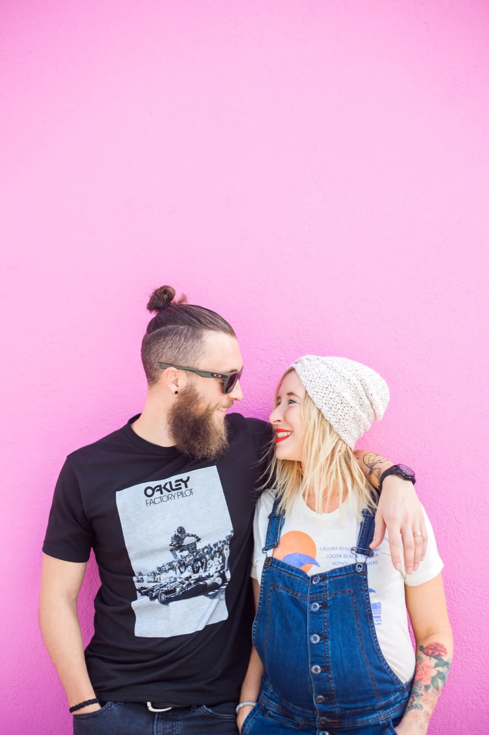 Chris and Summer Shealy worship leaders and pastors at the Paul Smith pink wall in LA/Los Angeles